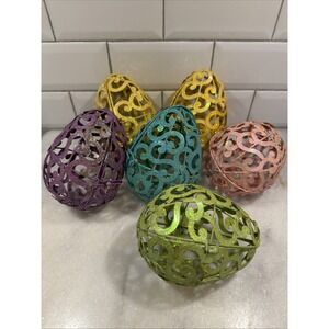Set‎ Of 6Vintage Pier 1 Metal Scroll Glitter Eggs Easter 003
